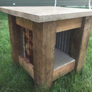 Rustic End Table Furniture with Reclaimed Wood, Metal, and Concrete